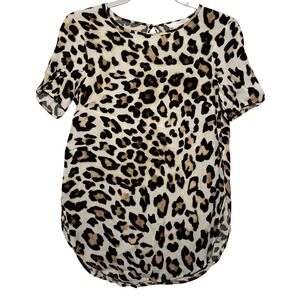 H&M Leopard Print Short Sleeve‎ Shirt Top Women US 2